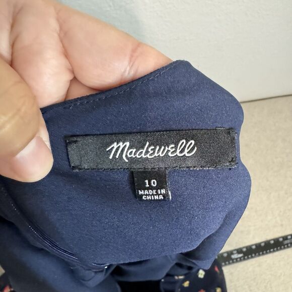 Madewell Babydoll Dress 10 Floral Navy Mini Ruffle Surplice Sleeveless Coquette - Picture 4 of 9
